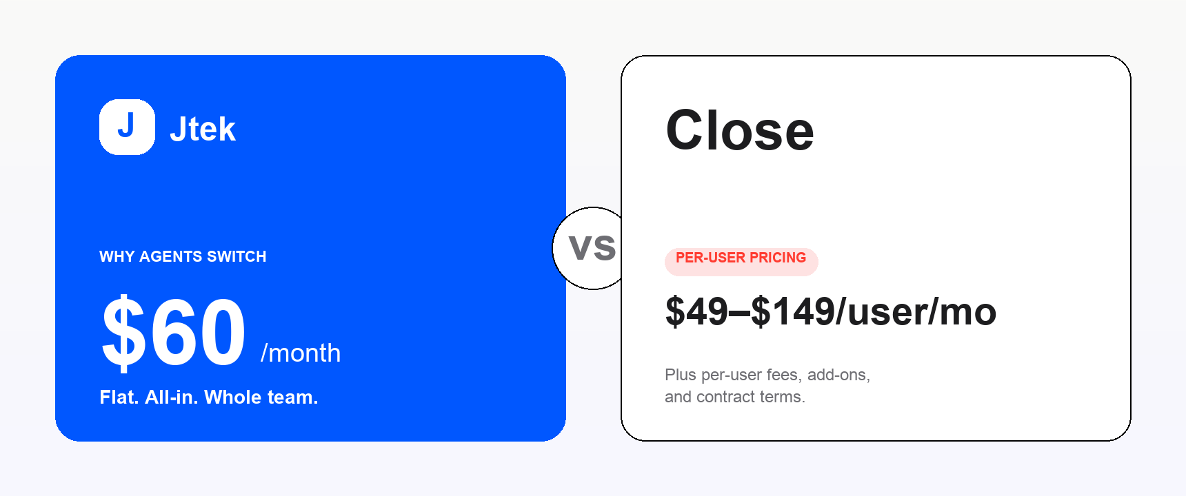 Jtek vs Close comparison banner